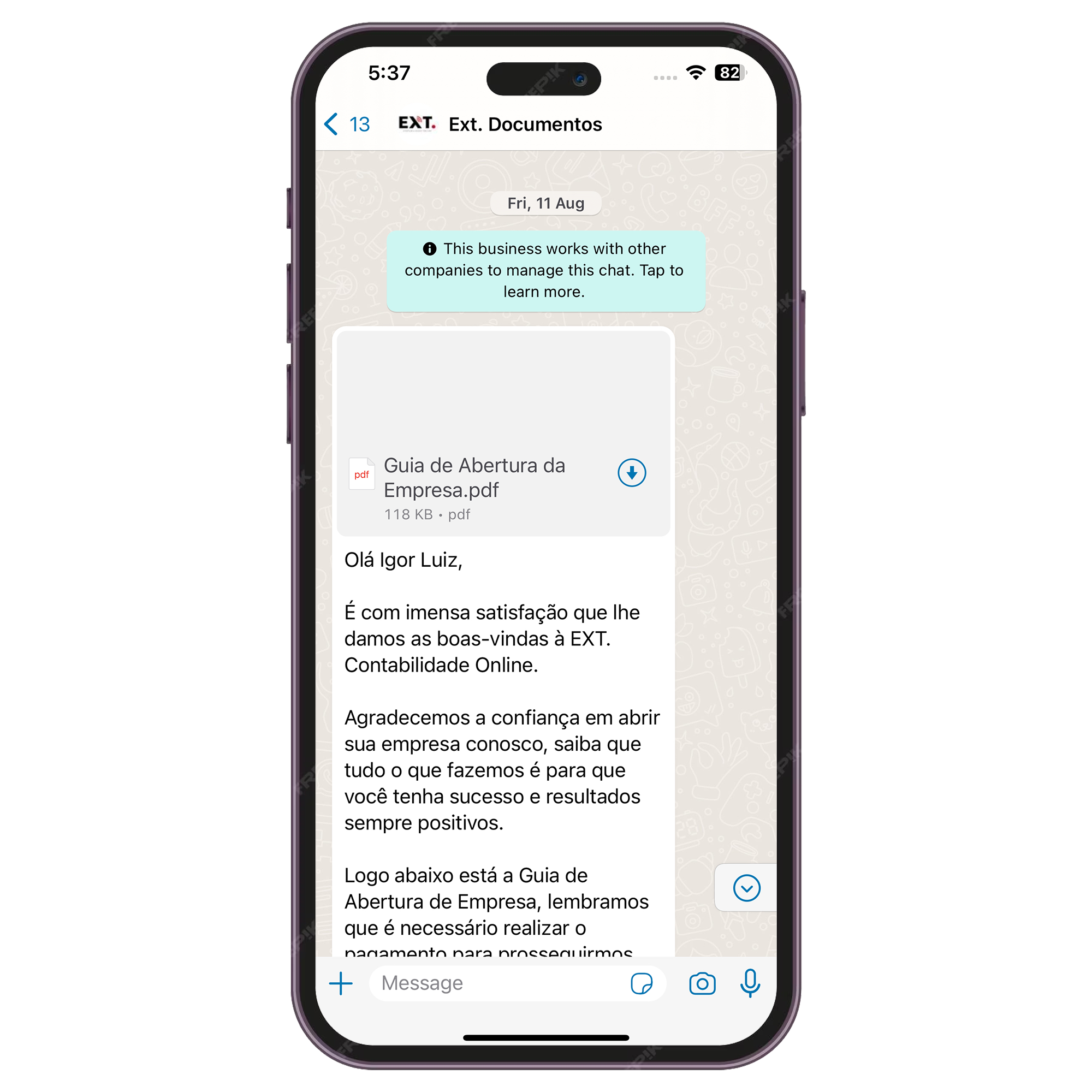 Notificações de contabilidade online via WhatsApp - guias de impostos e notas fiscais